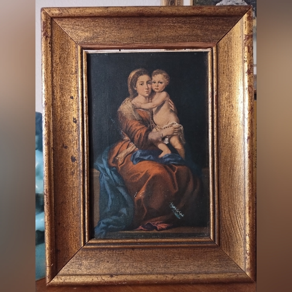 SOLD***Framed Jesus Mary Vintage Canvas Reprint Framed Art 9x12 Beautiful